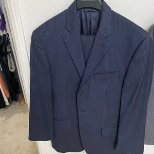 Ralph Lauren navy suit. Jacket is 38 short, pants are 30-32 waist